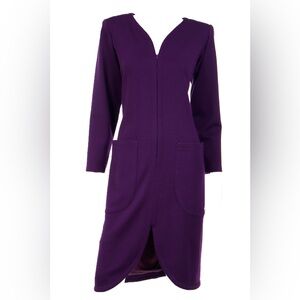 1984 YVES SAINT LAURENT VINTAGE PURPLE WOOL
DRESS W/ ZIP FRONT RUNWAY Sz Small